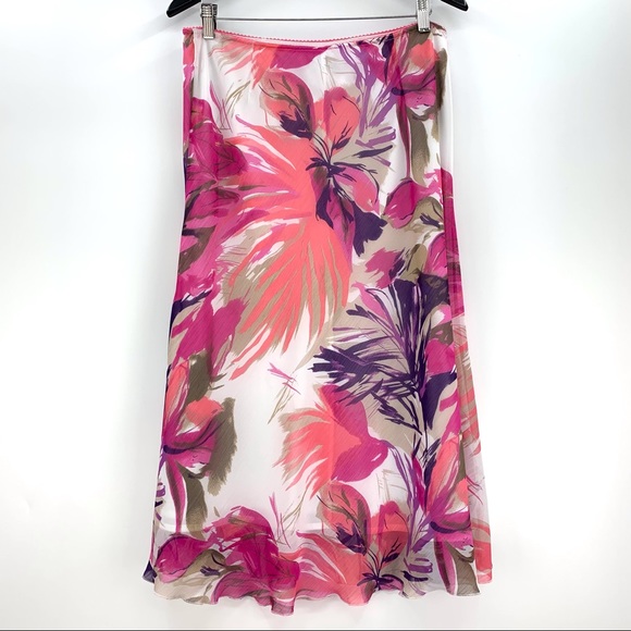 Tribal Pink Floral Patterned Lined Midi Skirt, 12 - Picture 14 of 16